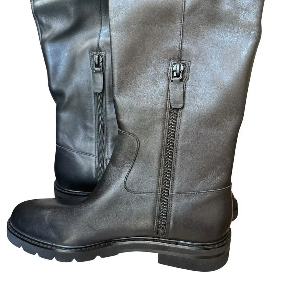 Stuart Wetzman Chicago over the knee thigh black leather boots size 7.5 NWOB